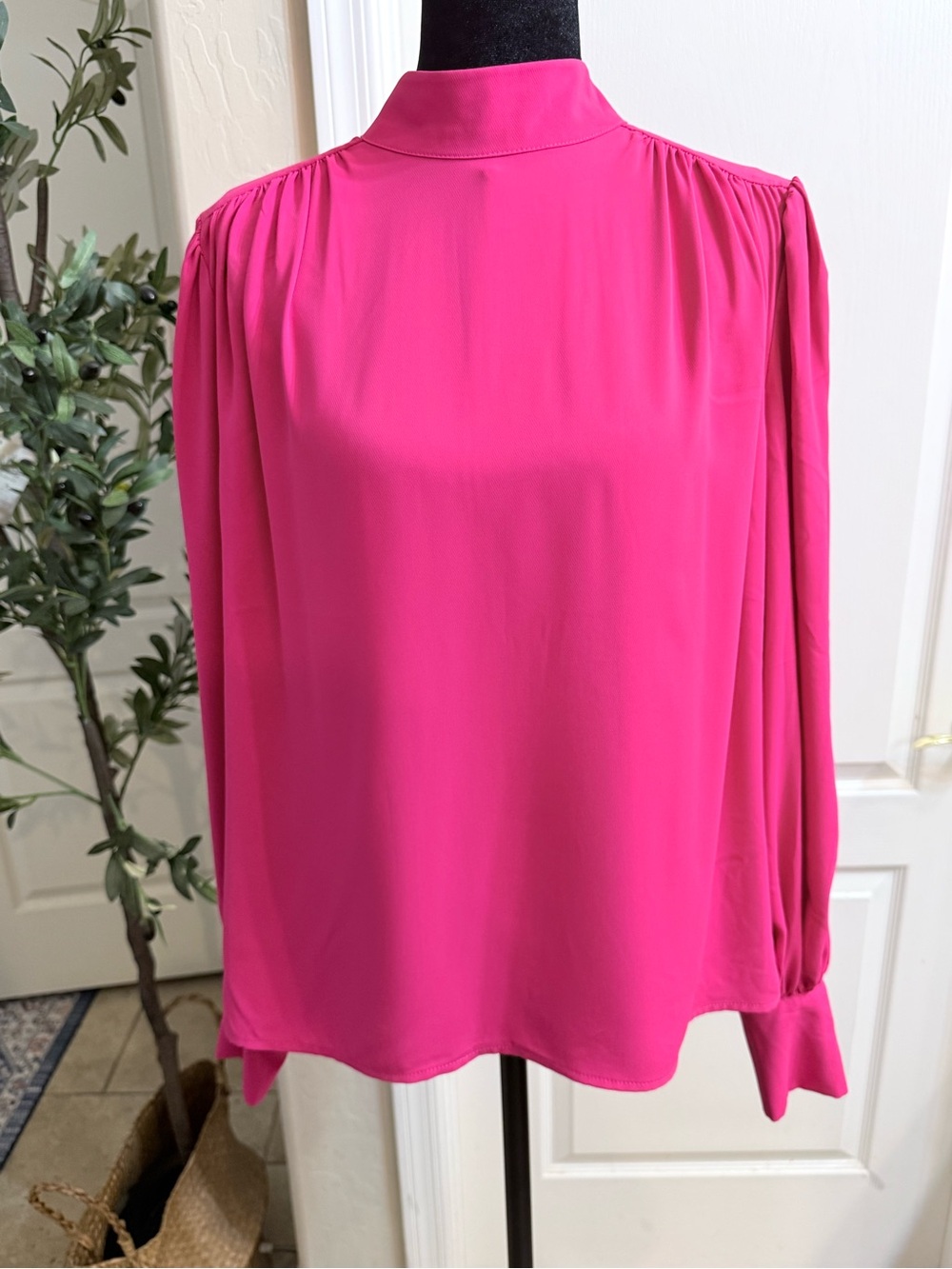 Express Women's Hot Pink High Neck Long Sleeve Blouse Size S